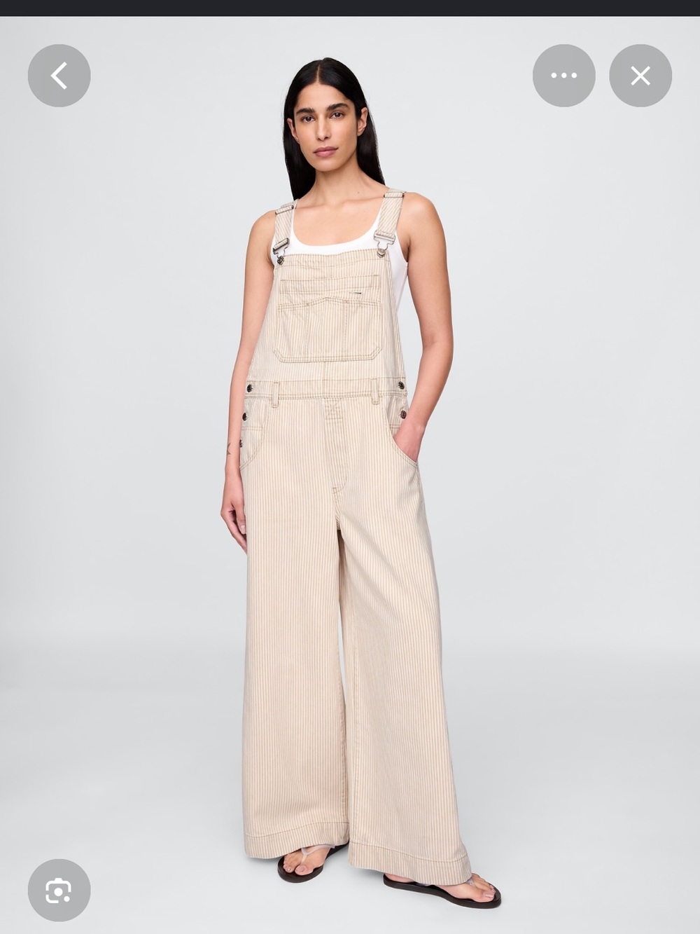 NWT GAP Wide-Leg Denim Baggy Overalls in KHAKI STRIPE SIZE S petite